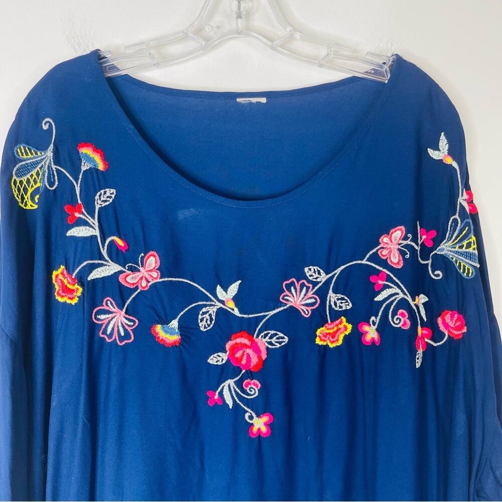 Blue pink floral embroidered boho boxy cottagecore top XXL - Picture 2 of 6